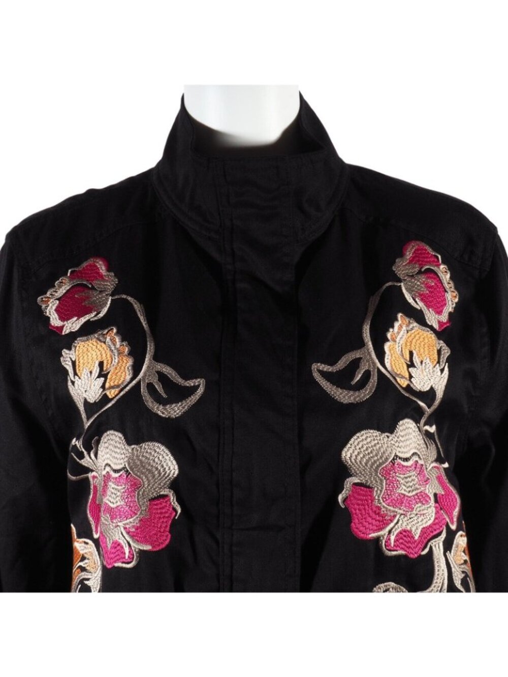 Context Womens Jacket Size S Floral Embroidered Nehru Black Pink Orange Silver - Picture 3 of 9